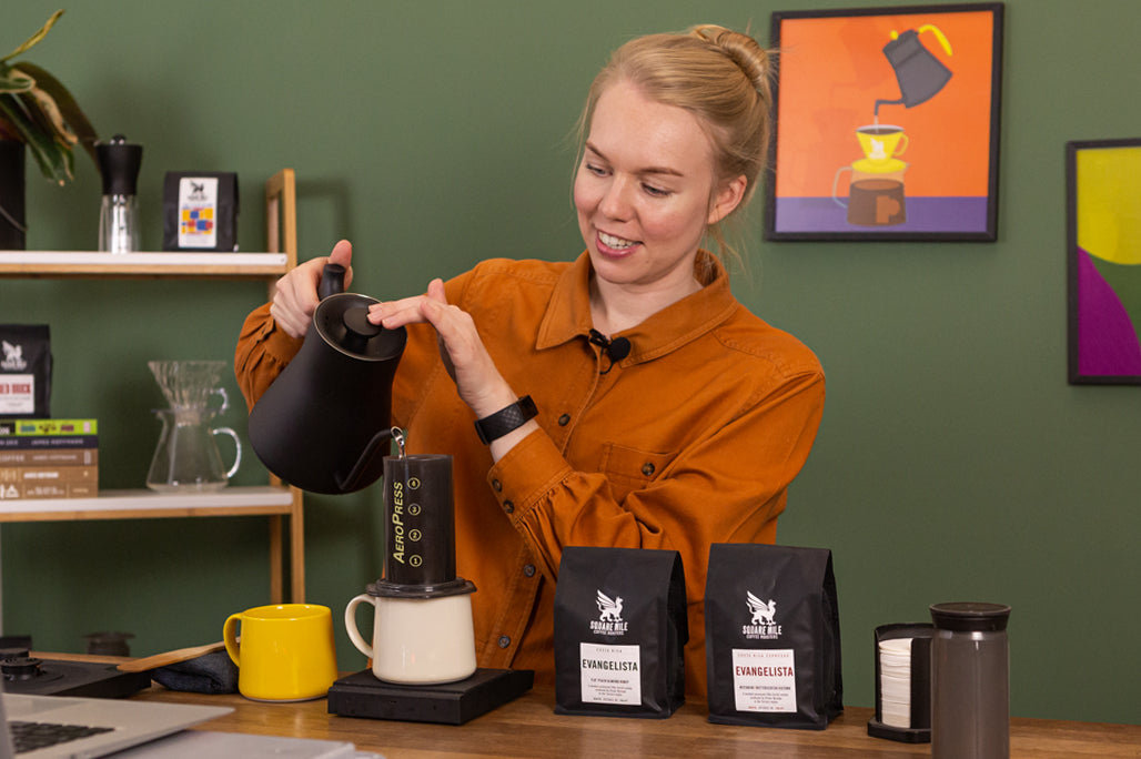 Our host Sara brewing with an Aeropress